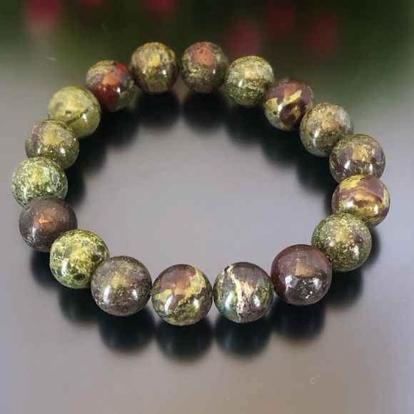 Dragon Blood Stone 10mm Natural Stone Beads Stretchable Bracelet - Picture 2 of 2